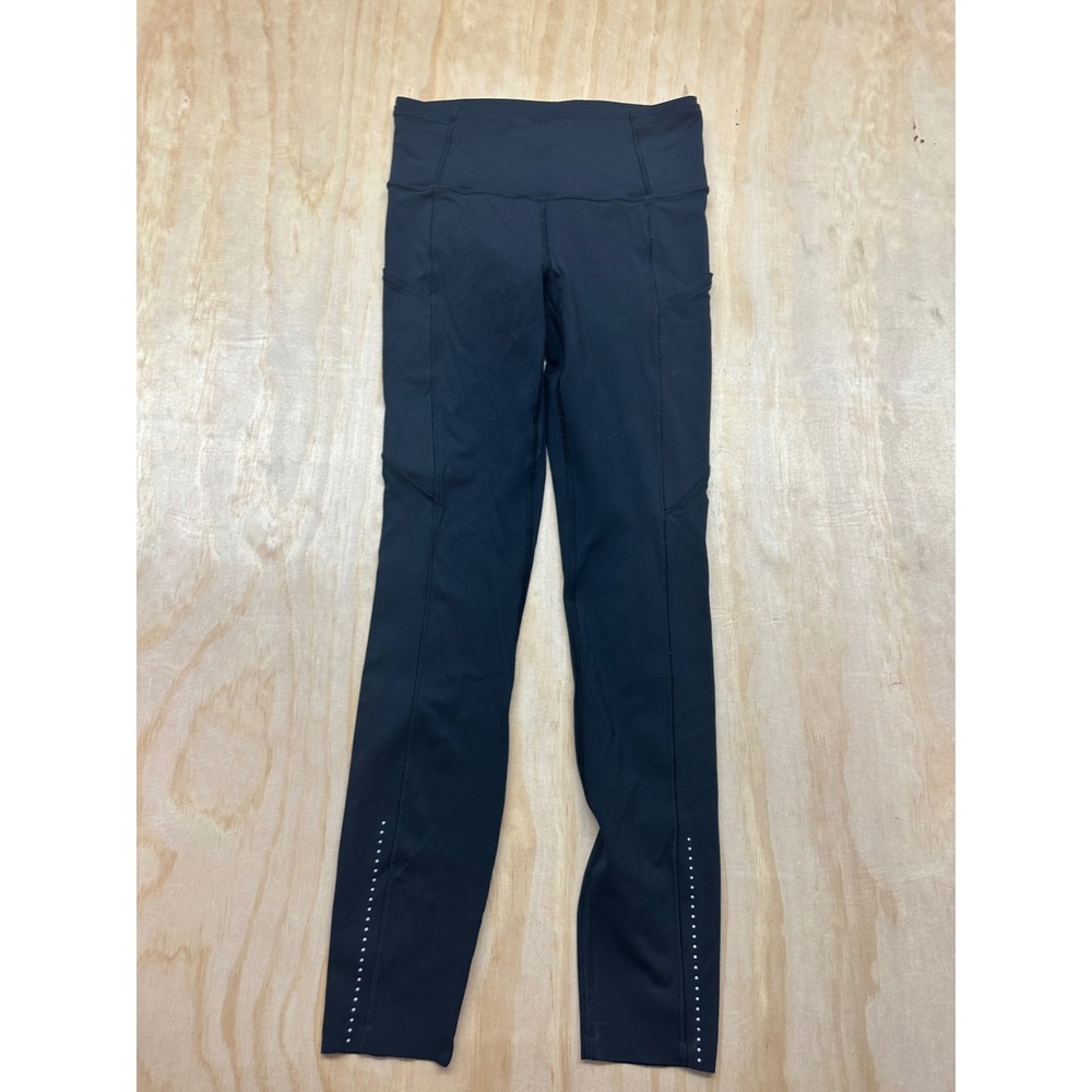 Lululemon Tight Stuff Tight II 25 Black Reflective Running Leggings Size 4